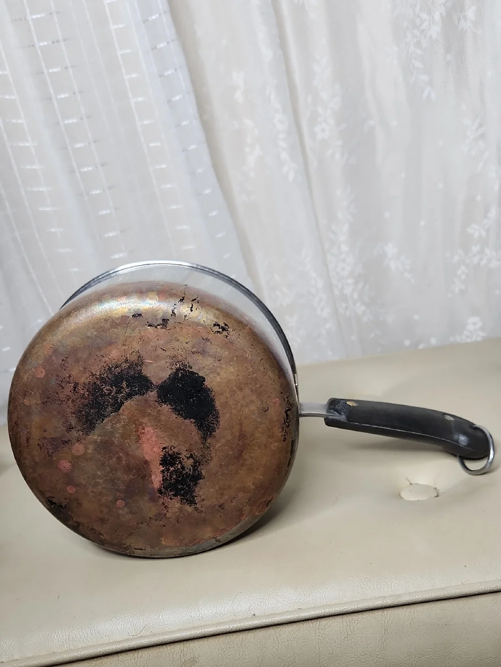 vintage 1801 Revere Ware stainless steel saucepan with a copper-clad bottom